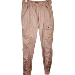 JANUU J95041 Womens Joggers Pants Drawstring Gold Zipper Pockets Blushing Pink S